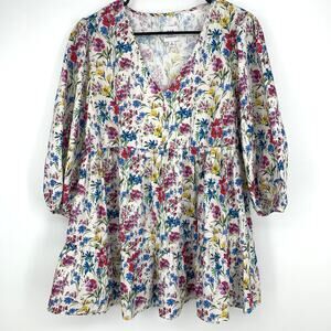 GAP Maternity Multicolor Floral 3/4 Sleeve Cotton V-Neck Blouse Size Medium